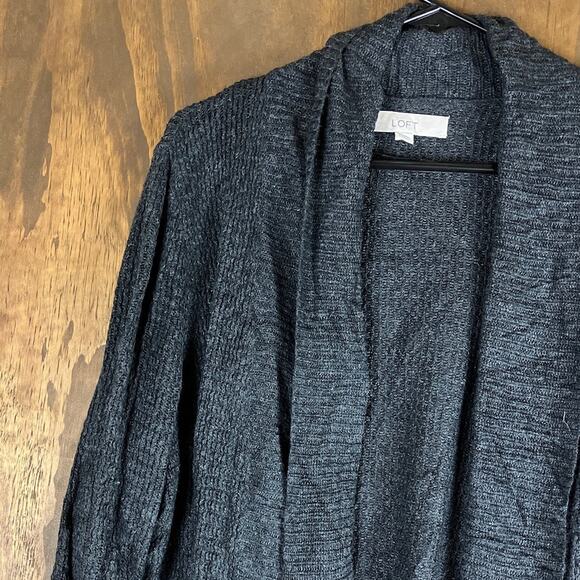 Ann Taylor LOFT Womens Sweater Charcaol Cardigan Camel Hair Blend Open Front L - Picture 4 of 12